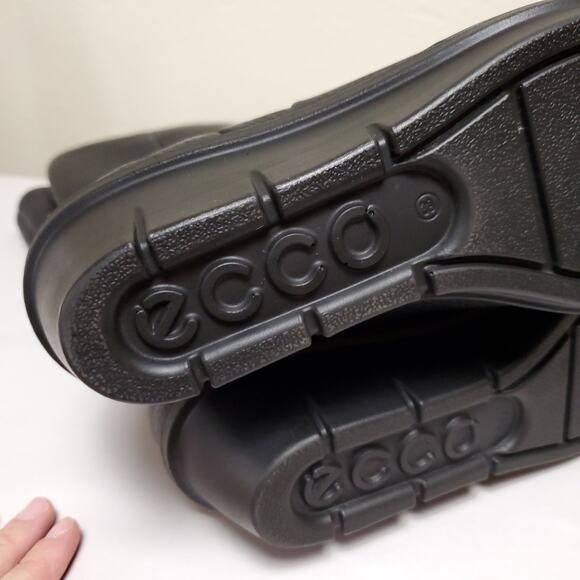 ECCO Black Pebbled Leather Tall Wedge Boots Sz 8 - Picture 12 of 14